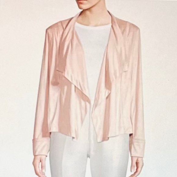 Donna Karan Draped Open-Front Faux Suede Jacket in Blush (XS) New With Tags - Picture 4 of 13